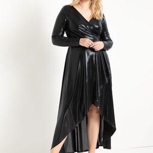 Eloquii NWOT Black Metallic Maxi Wrap Dress